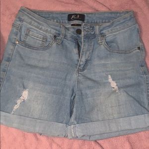 Distressed high waisted denim shorts